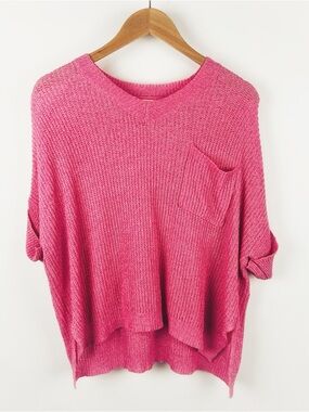 Pink Lily V-Neck Oversized Open Knit Slouchy Lightweight Top Pink Size S
